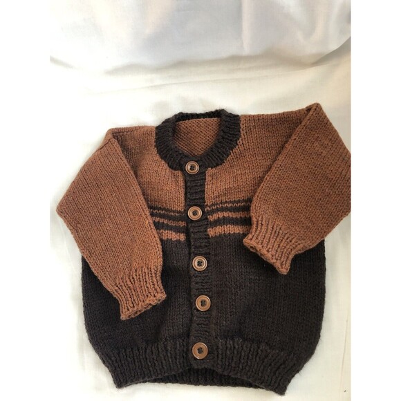 1-2T Boys Two-Tone, Hand Knitted Baby Cardigan Sweater, Warm, Soft & Comfy - Picture 10 of 14